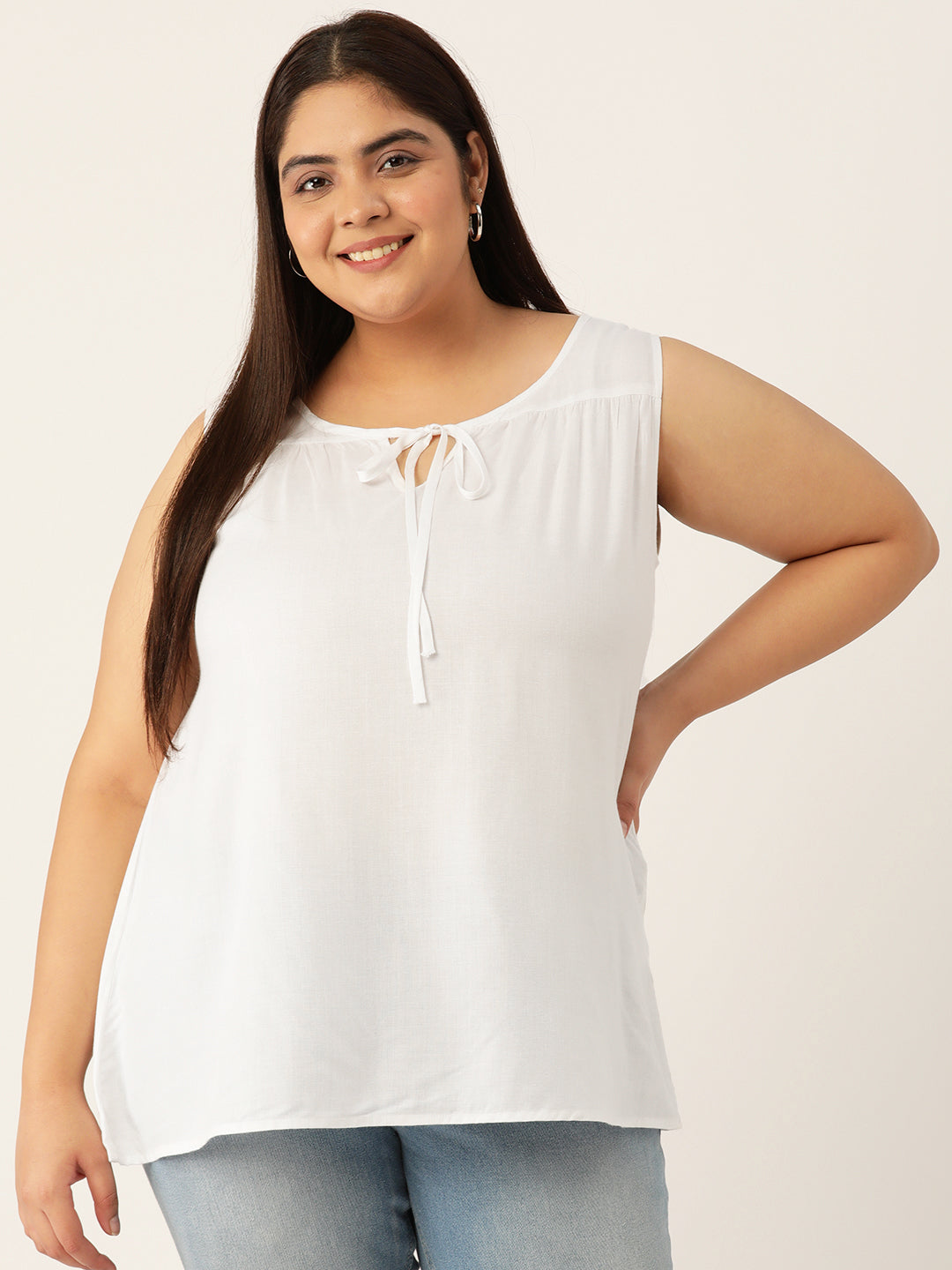 Plus Size Tie-Up Neck Top