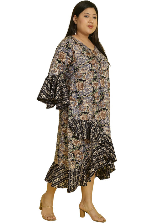 Women Bell Sleeve Ruffled A-Line Midi Dress