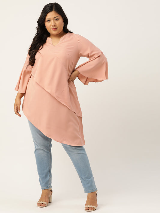 Plus Size Women's Rose Solid Color Longline Layered Top