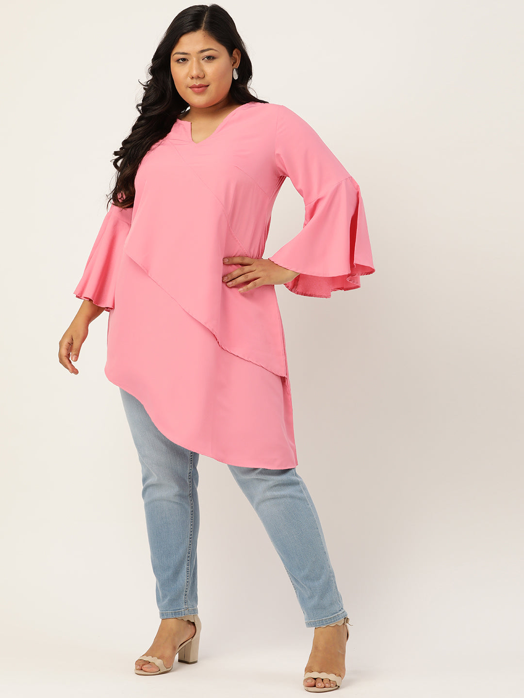 Plus Size Women's Strawberry Solid Color Longline Layered Top
