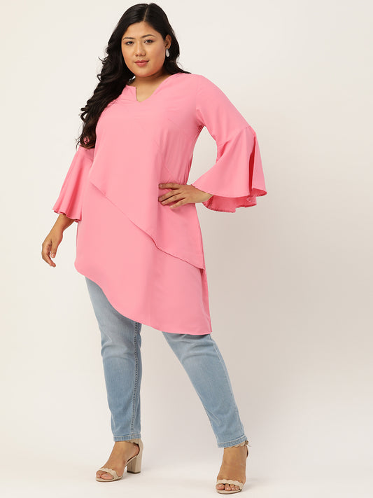 Plus Size Women's Strawberry Solid Color Longline Layered Top