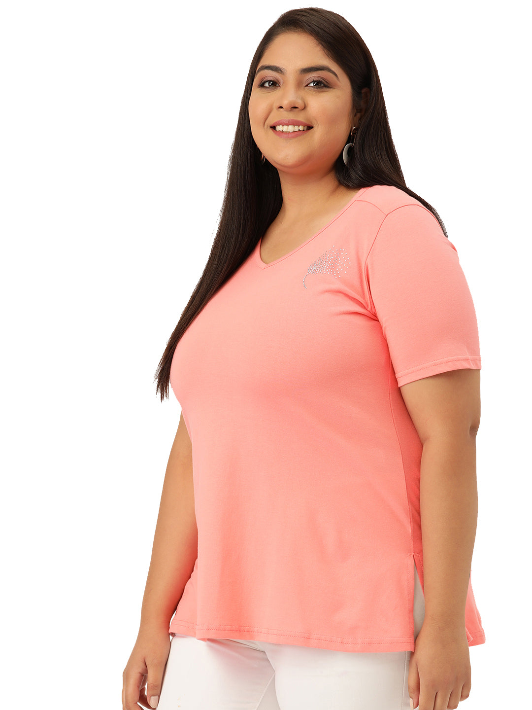 Cotton Knitted Embellished T-shirt