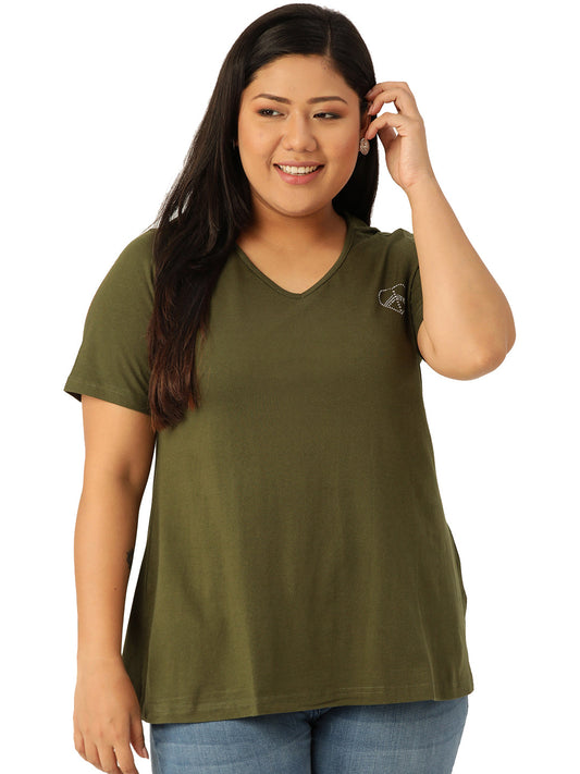 Cotton Knitted Embellished T-shirt