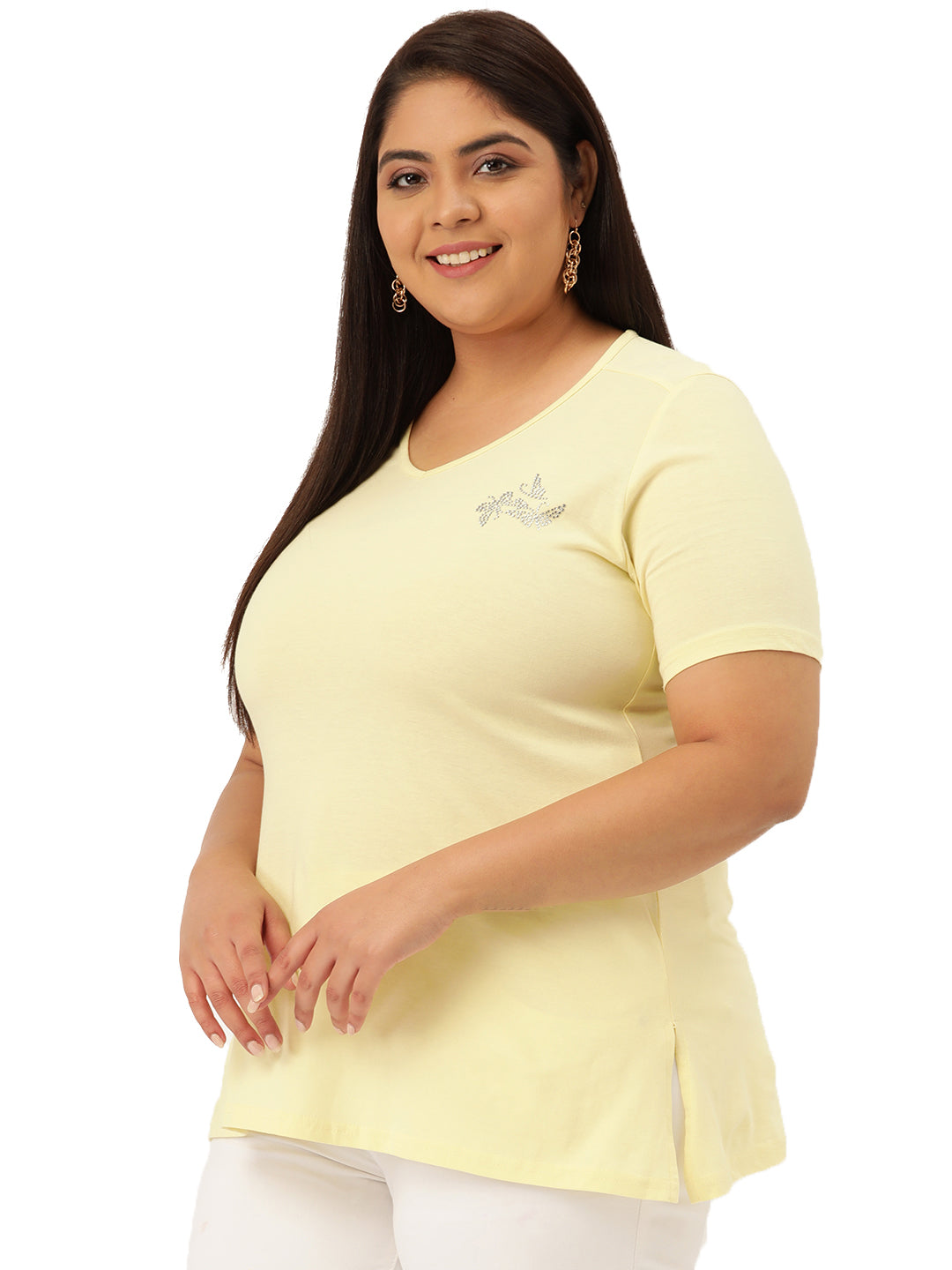 Cotton Knitted Embellished T-shirt
