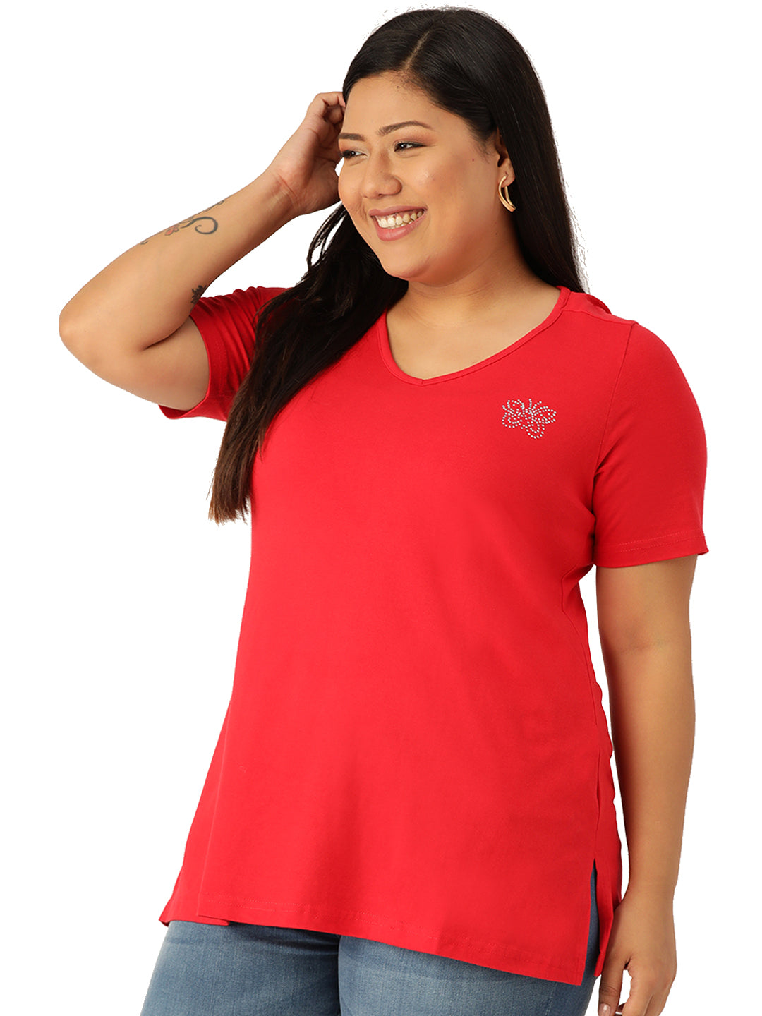 Cotton Knitted Embellished T-shirt