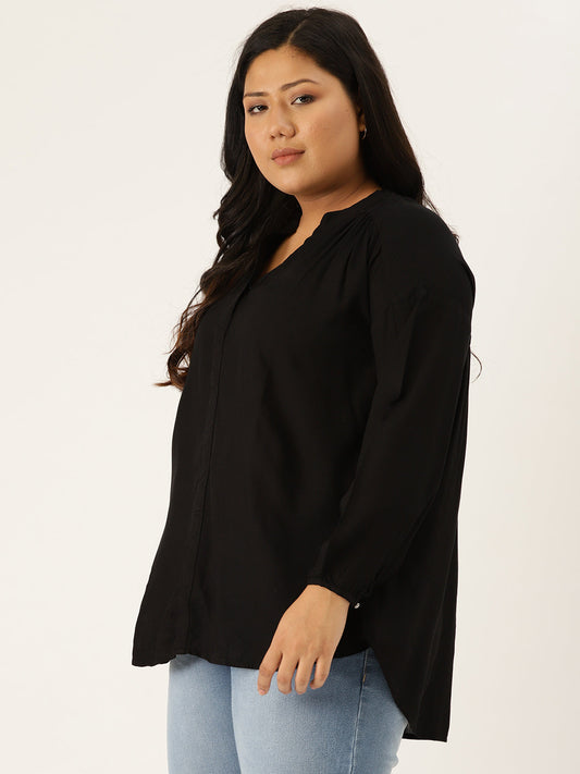 Plus Size Solid Color Gather Top