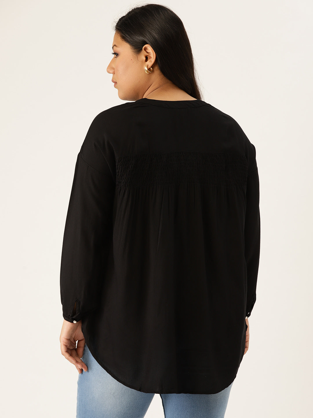 Plus Size Solid Color Gather Top