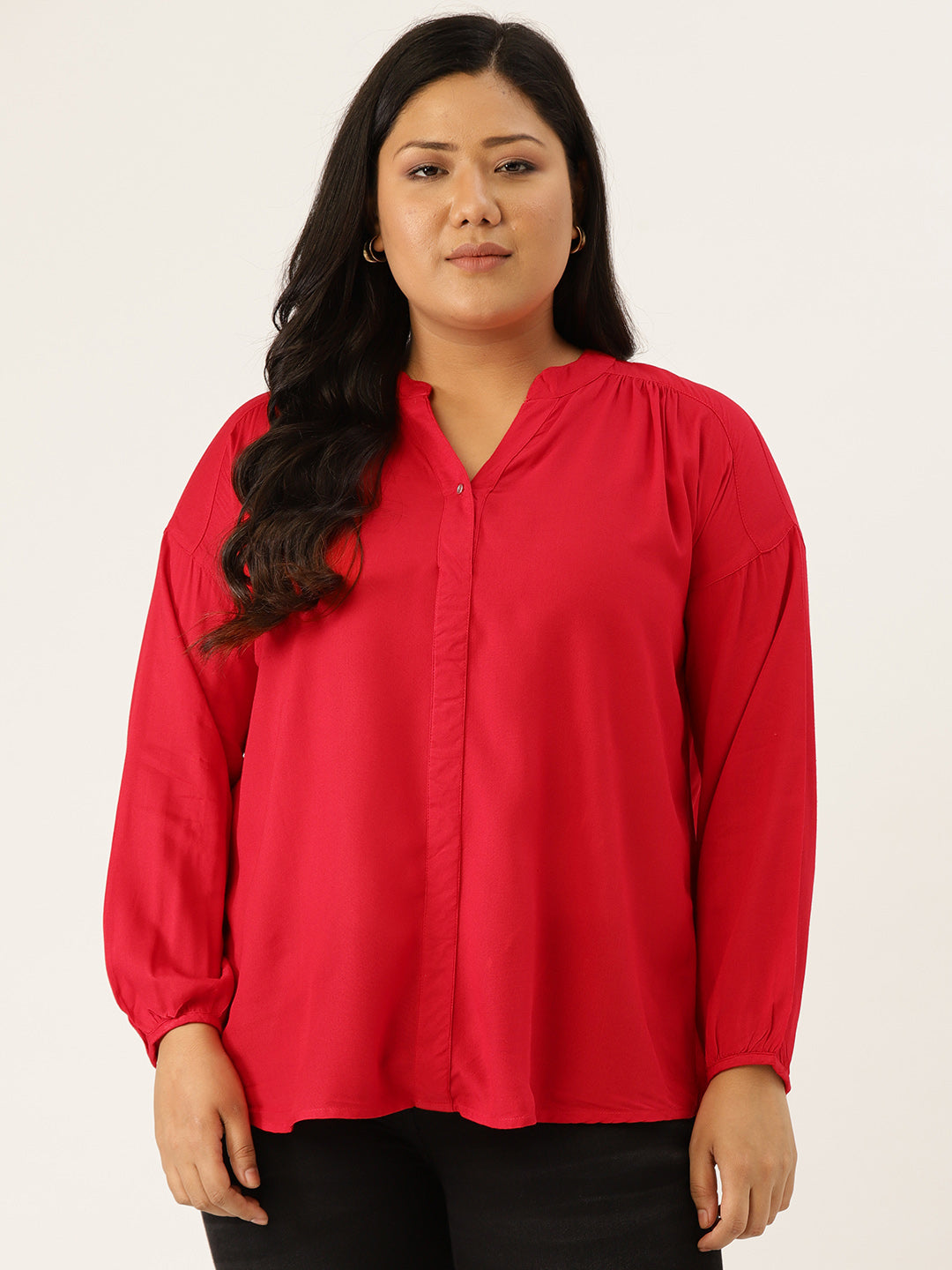 Plus Size Solid Color Gather Top