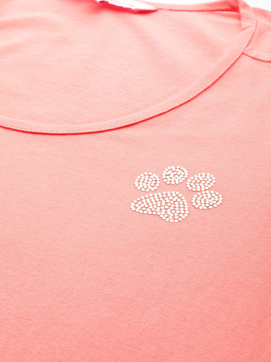 Cotton Knitted Embellished T-shirt