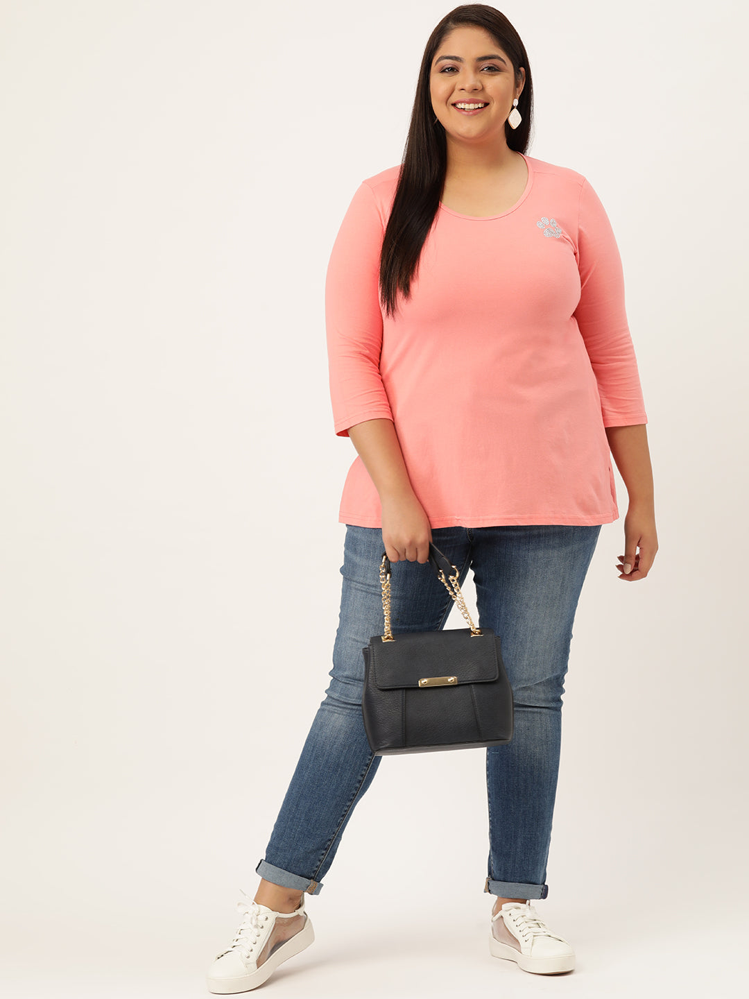 Cotton Knitted Embellished T-shirt