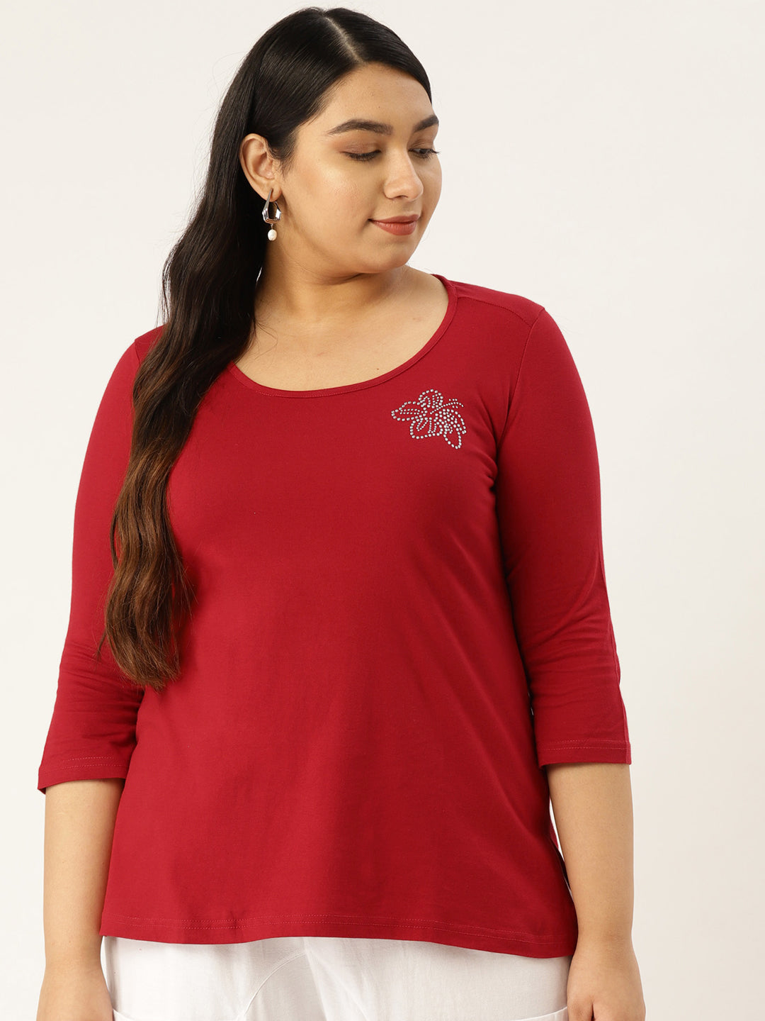 Cotton Knitted Embellished T-shirt