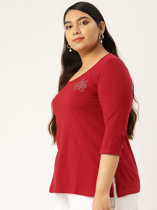 Cotton Knitted Embellished T-shirt