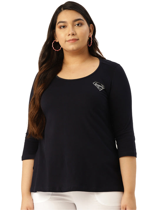 Cotton Knitted Embellished T-shirt