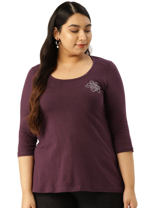 Cotton Knitted Embellished T-shirt