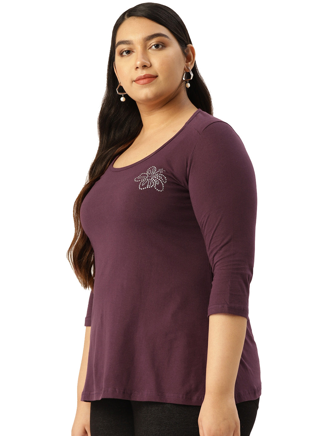Cotton Knitted Embellished T-shirt