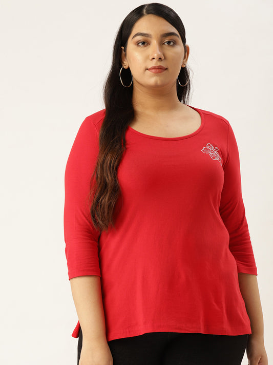Cotton Knitted Embellished T-shirt