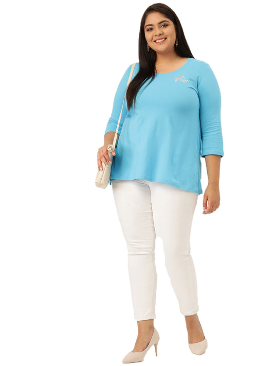 Cotton Knitted Embellished T-shirt
