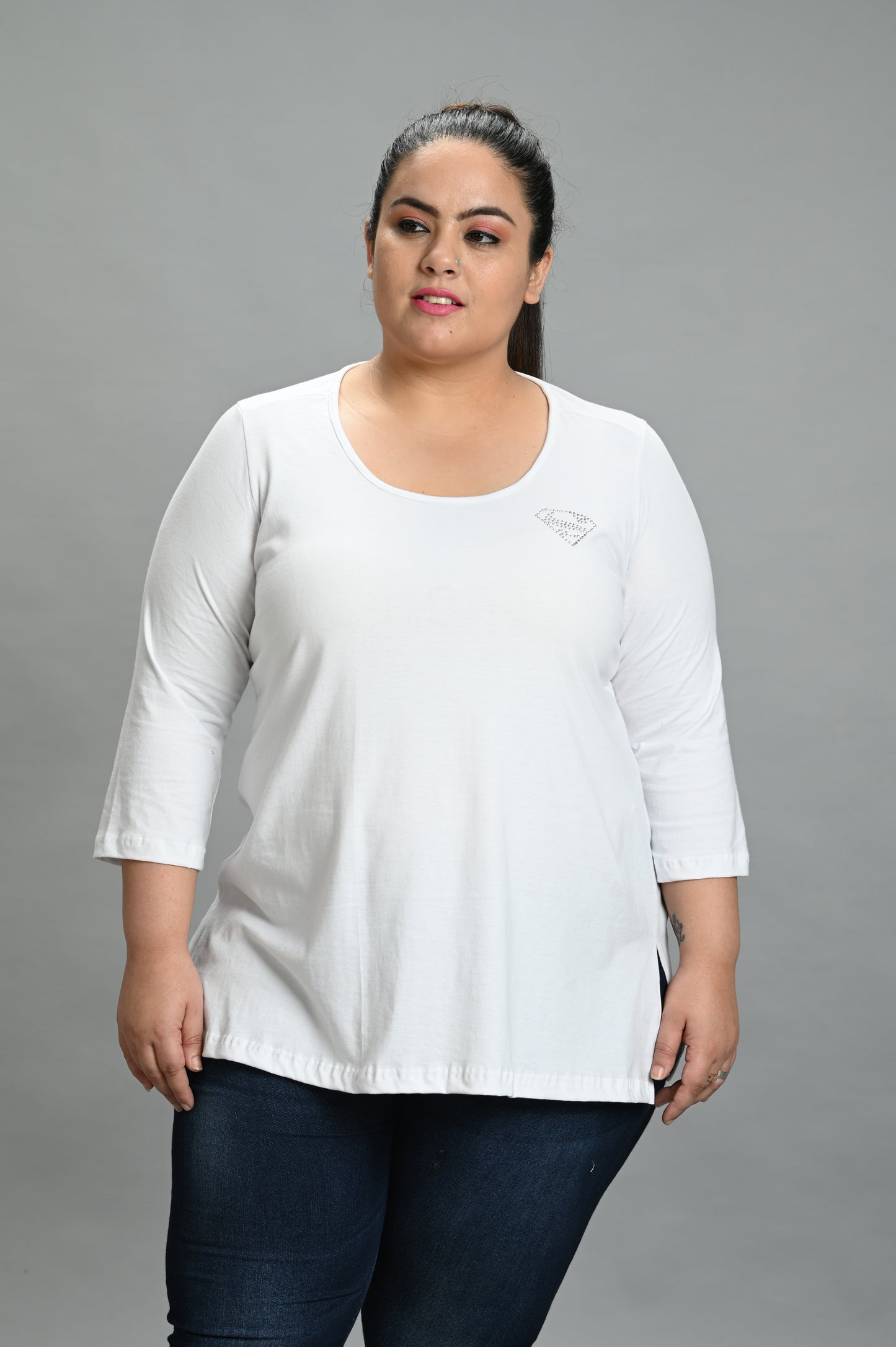 Cotton Knitted Embellished T-shirt
