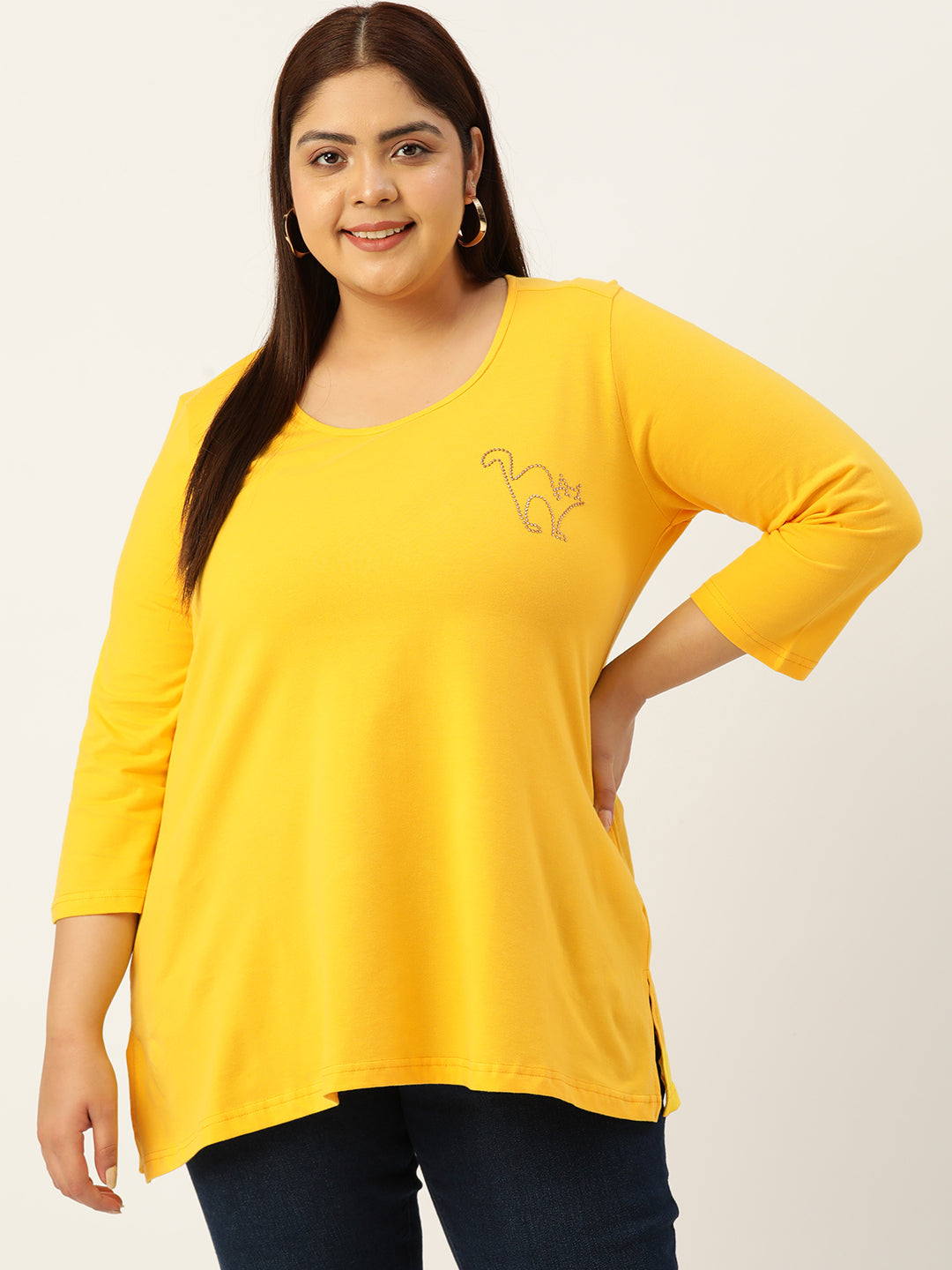 Cotton Knitted Embellished T-shirt