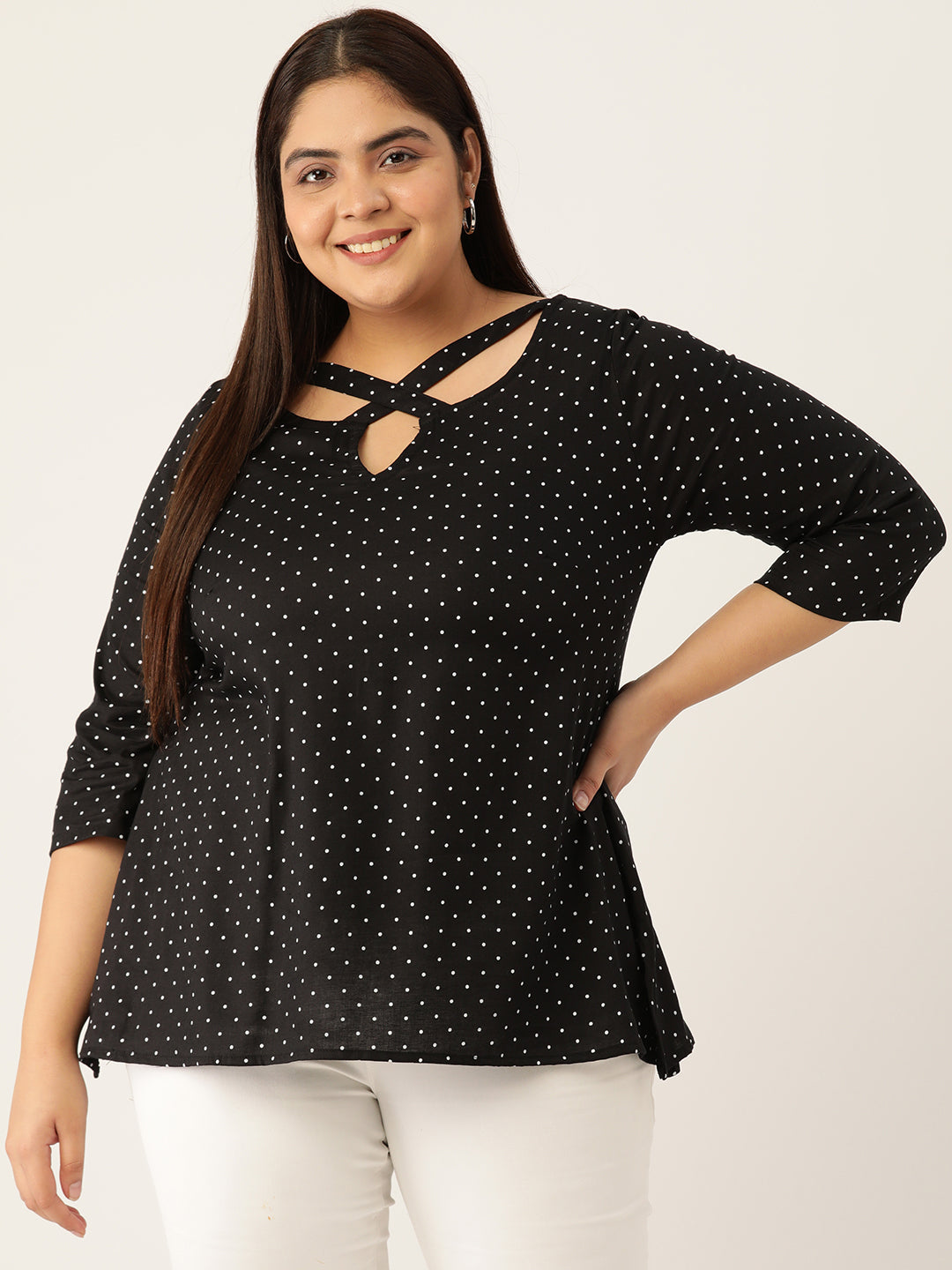 Plus Size Neck Cut Out Detail Top