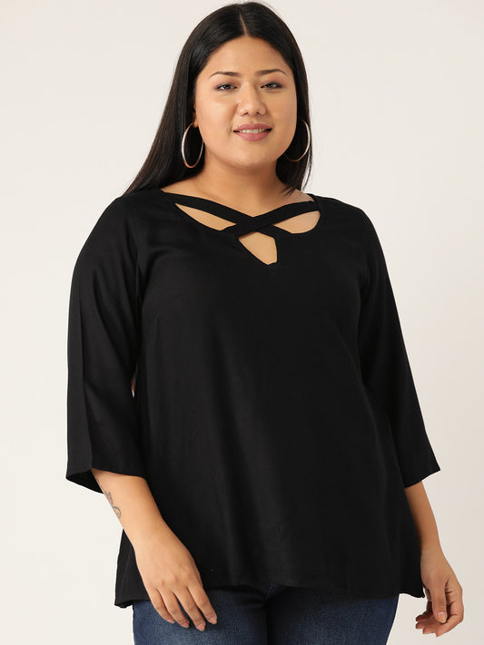 Plus Size Neck Cut Out Detail Top