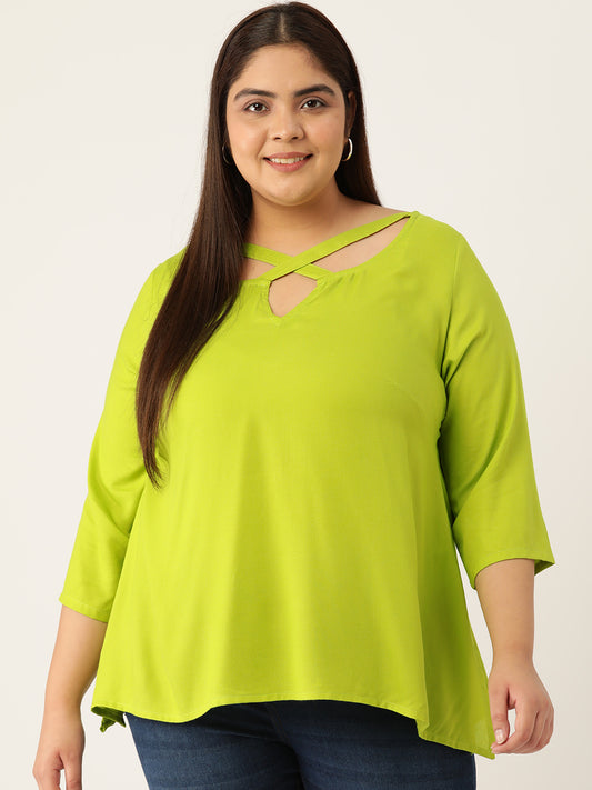 Plus Size Neck Cut Out Detail Top