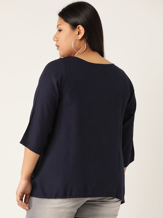 Plus Size Neck Cut Out Detail Top