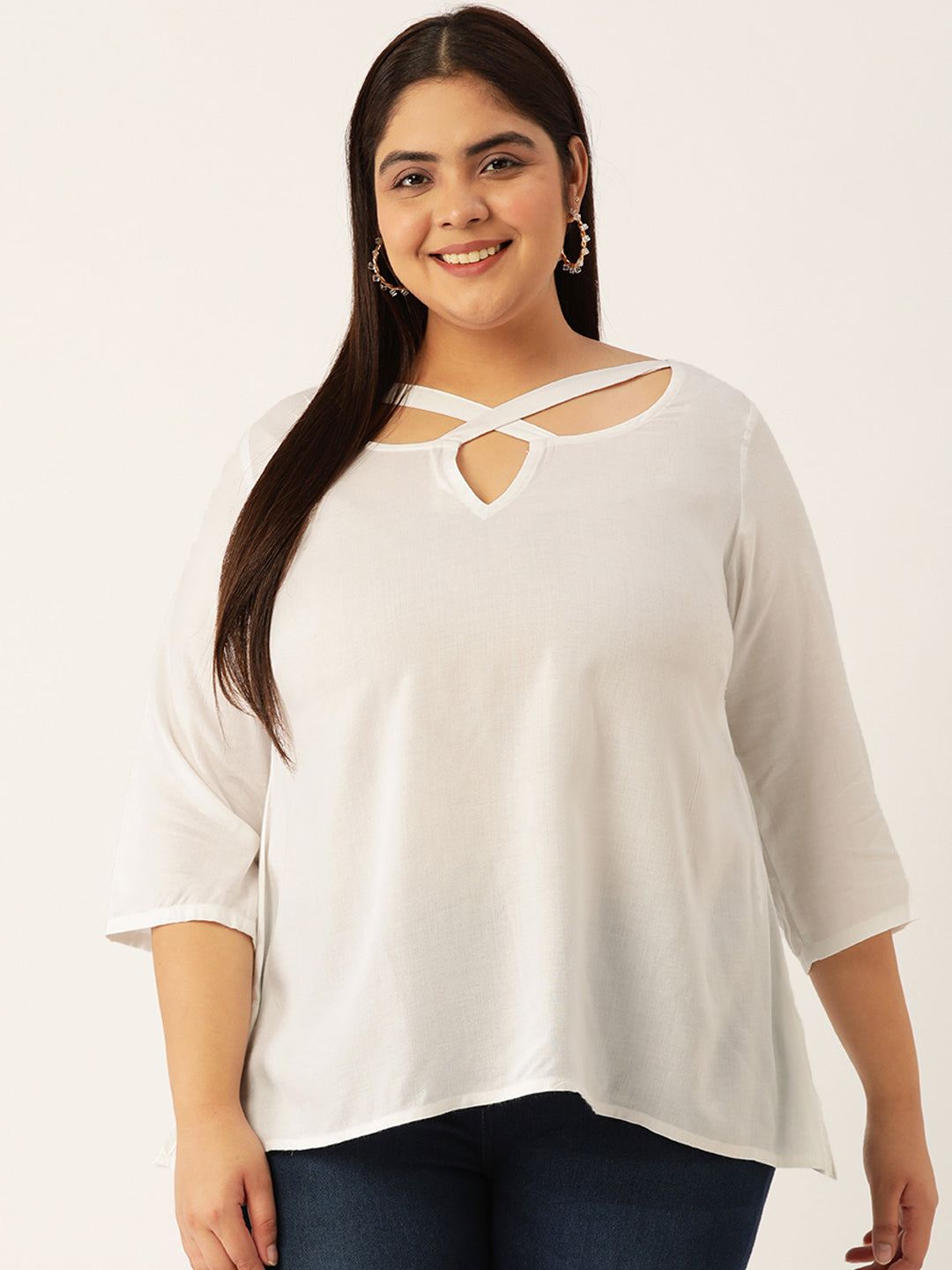 Plus Size Neck Cut Out Detail Top