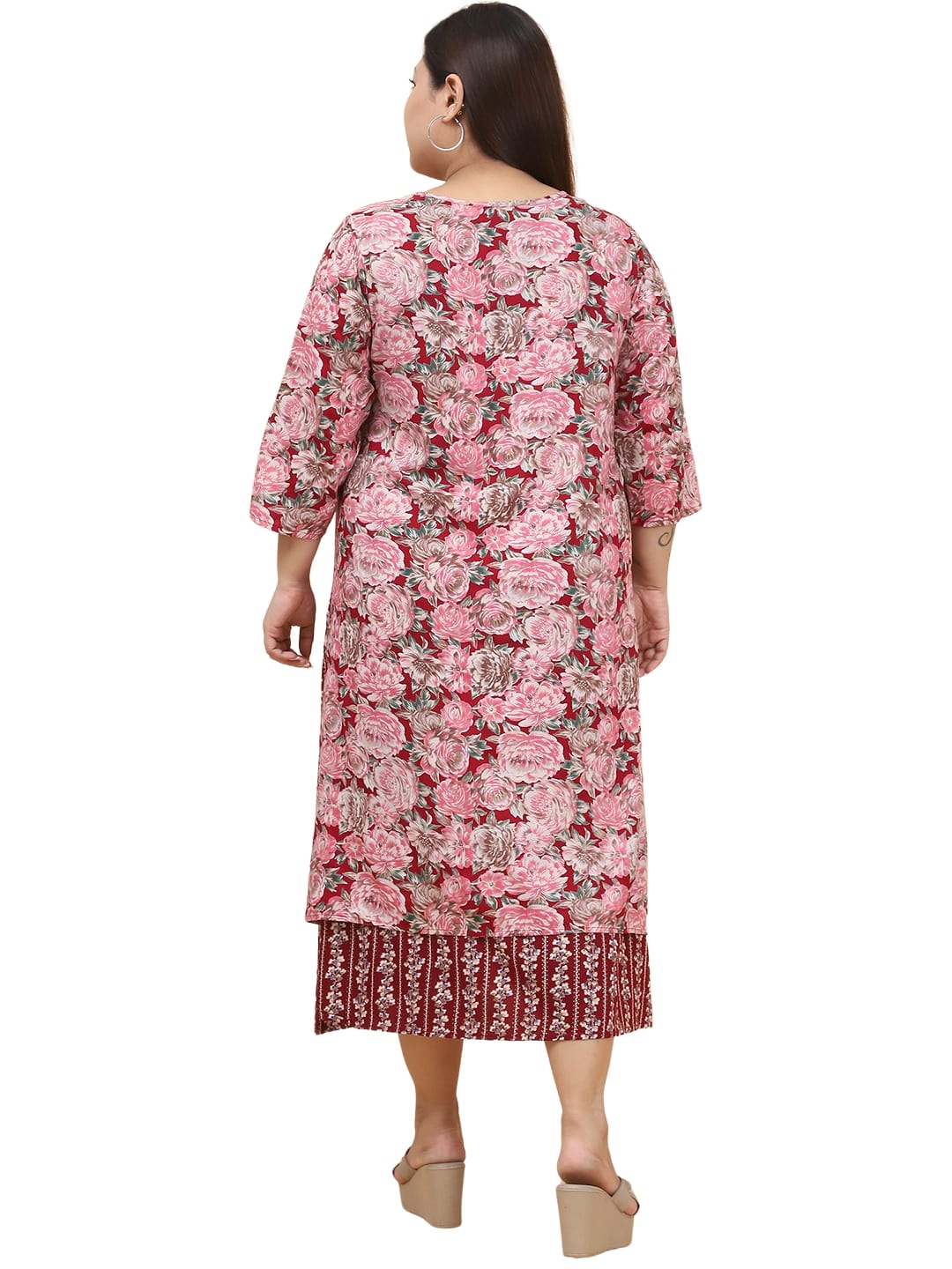 Women Plus Size Striped Layered A-Line Midi Dress