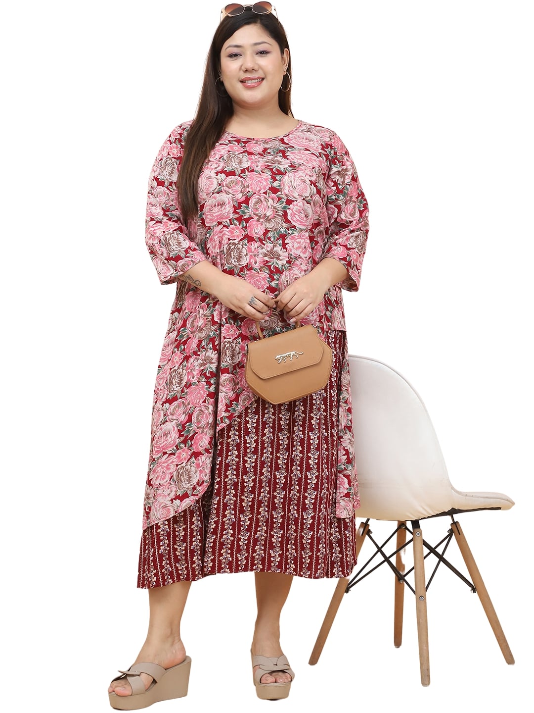 Women Plus Size Striped Layered A-Line Midi Dress