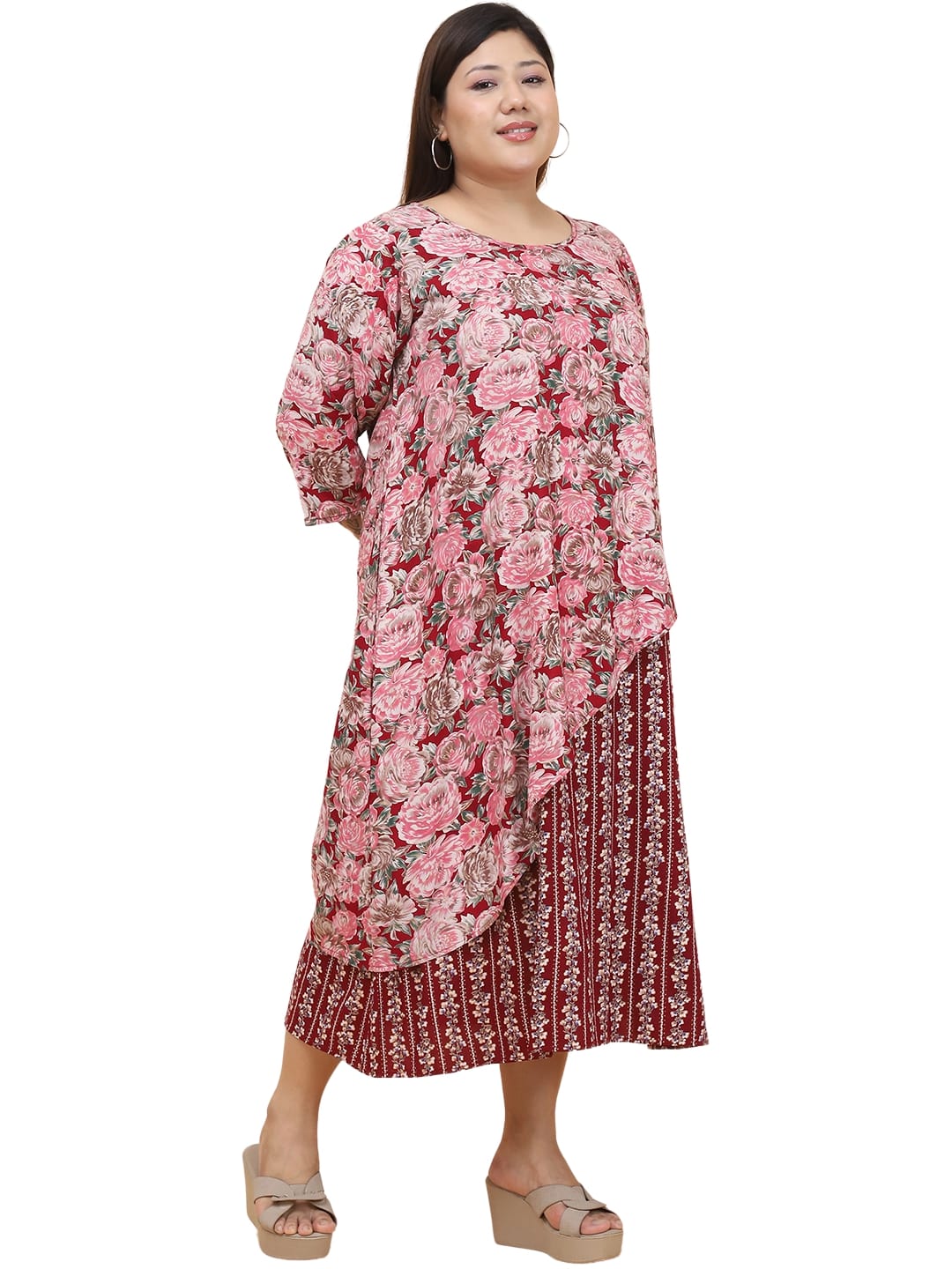 Women Plus Size Striped Layered A-Line Midi Dress