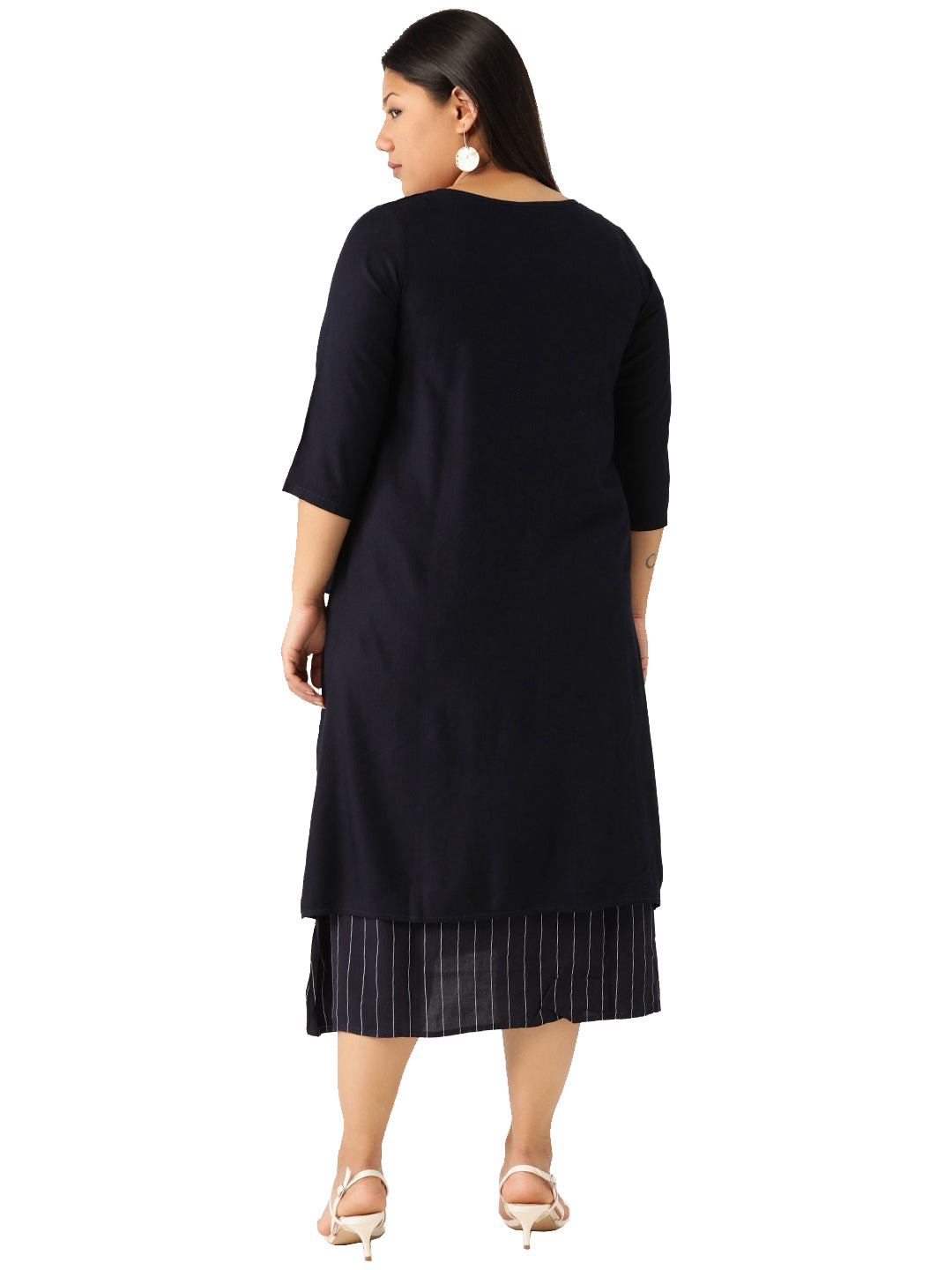 Women Plus Size Striped Layered A-Line Midi Dress