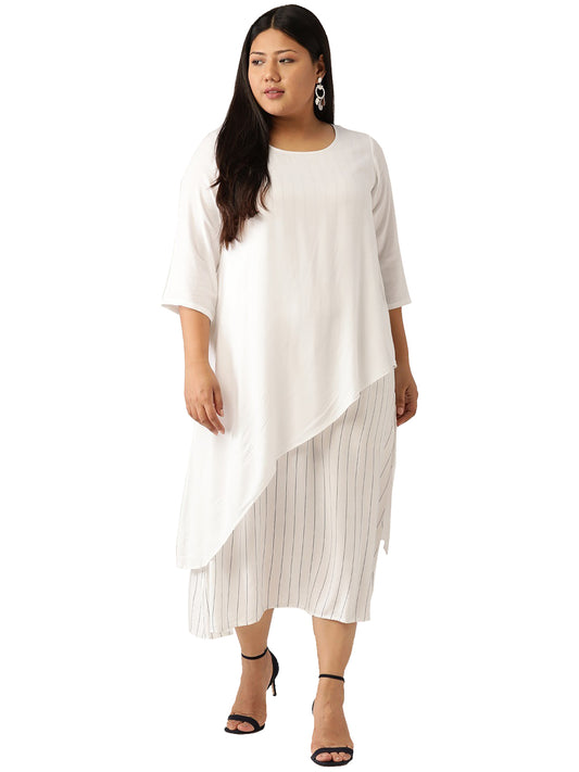 Women Plus Size Striped Layered A-Line Midi Dress