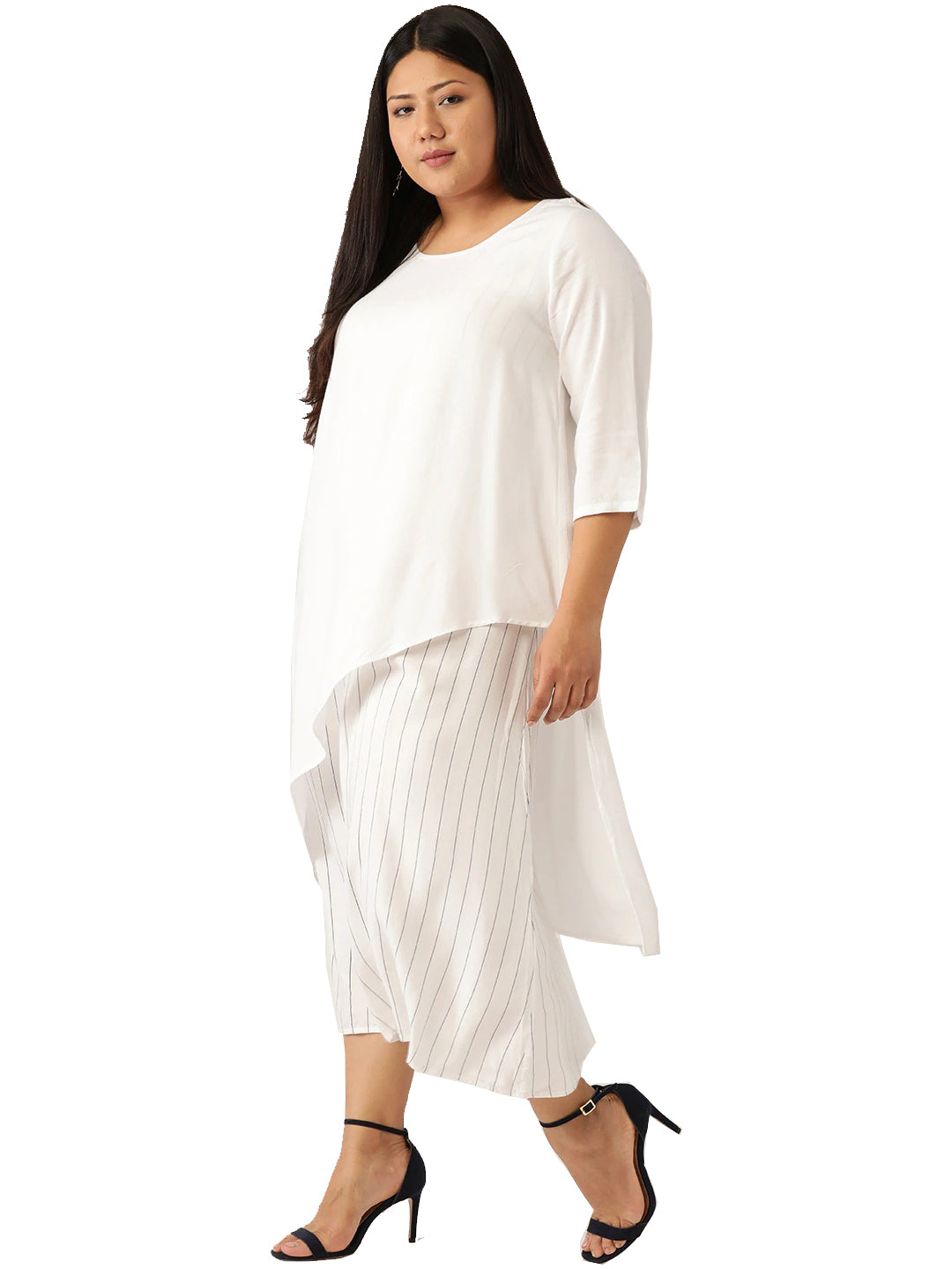 Women Plus Size Striped Layered A-Line Midi Dress