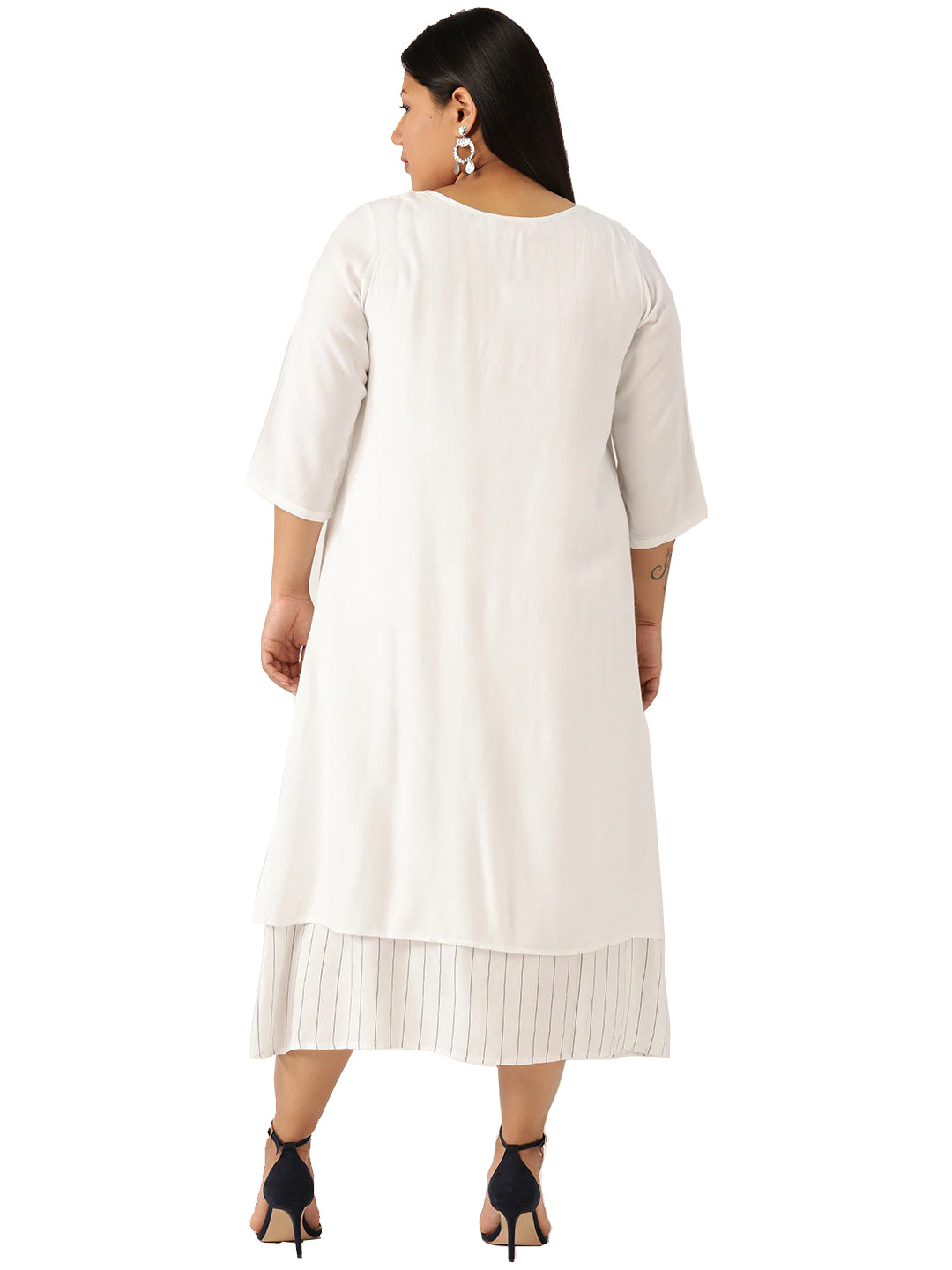 Women Plus Size Striped Layered A-Line Midi Dress