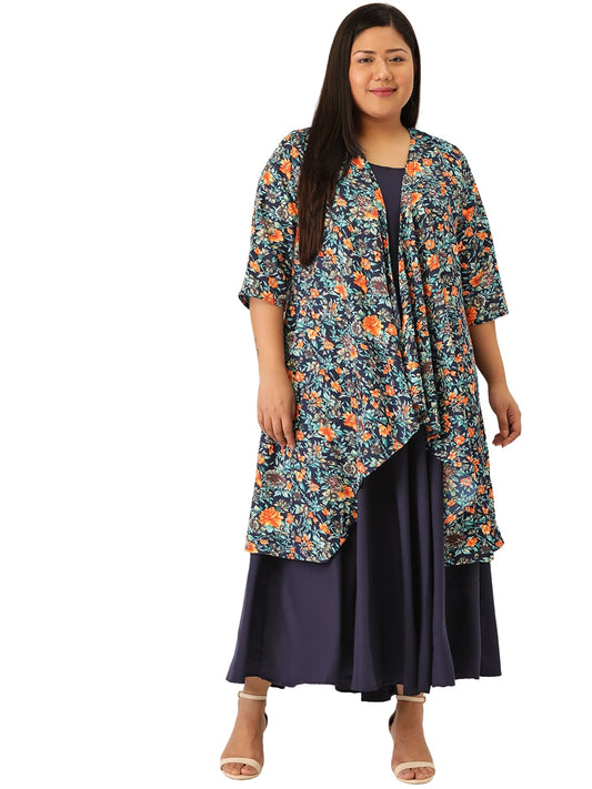 Women Plus Size Floral Printed Layered A-Line Maxi Dress