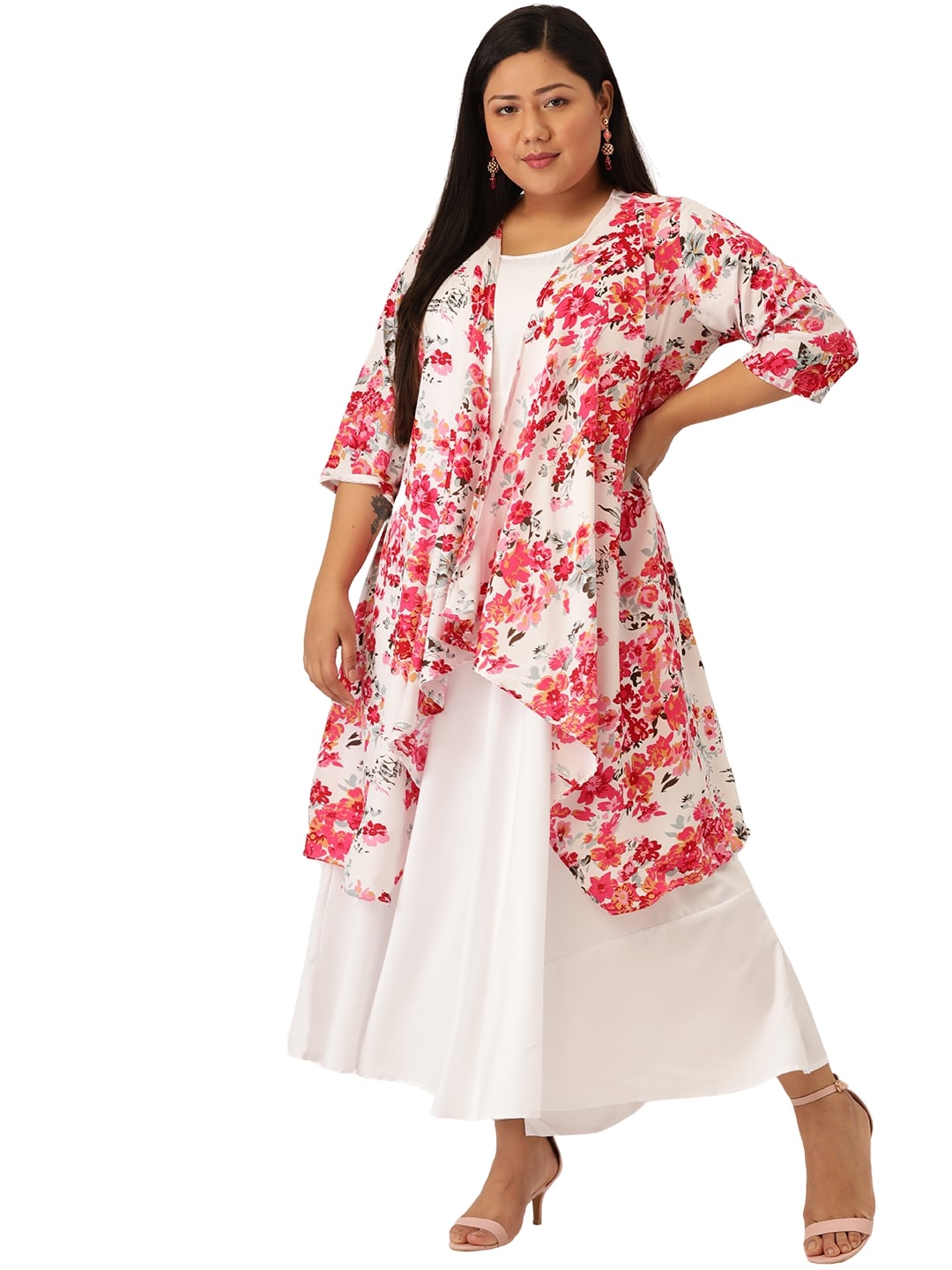 Women Plus Size Floral Printed Layered A-Line Maxi Dress