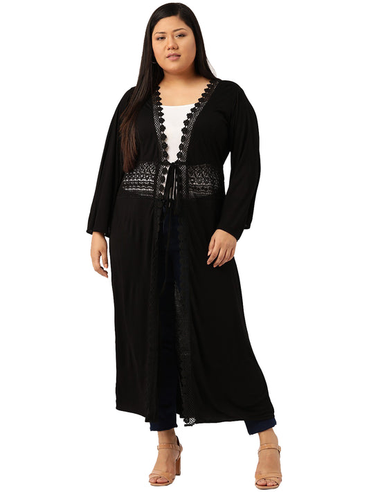 Plus Size Womens Solid Color Longline Tie-Up Shrug