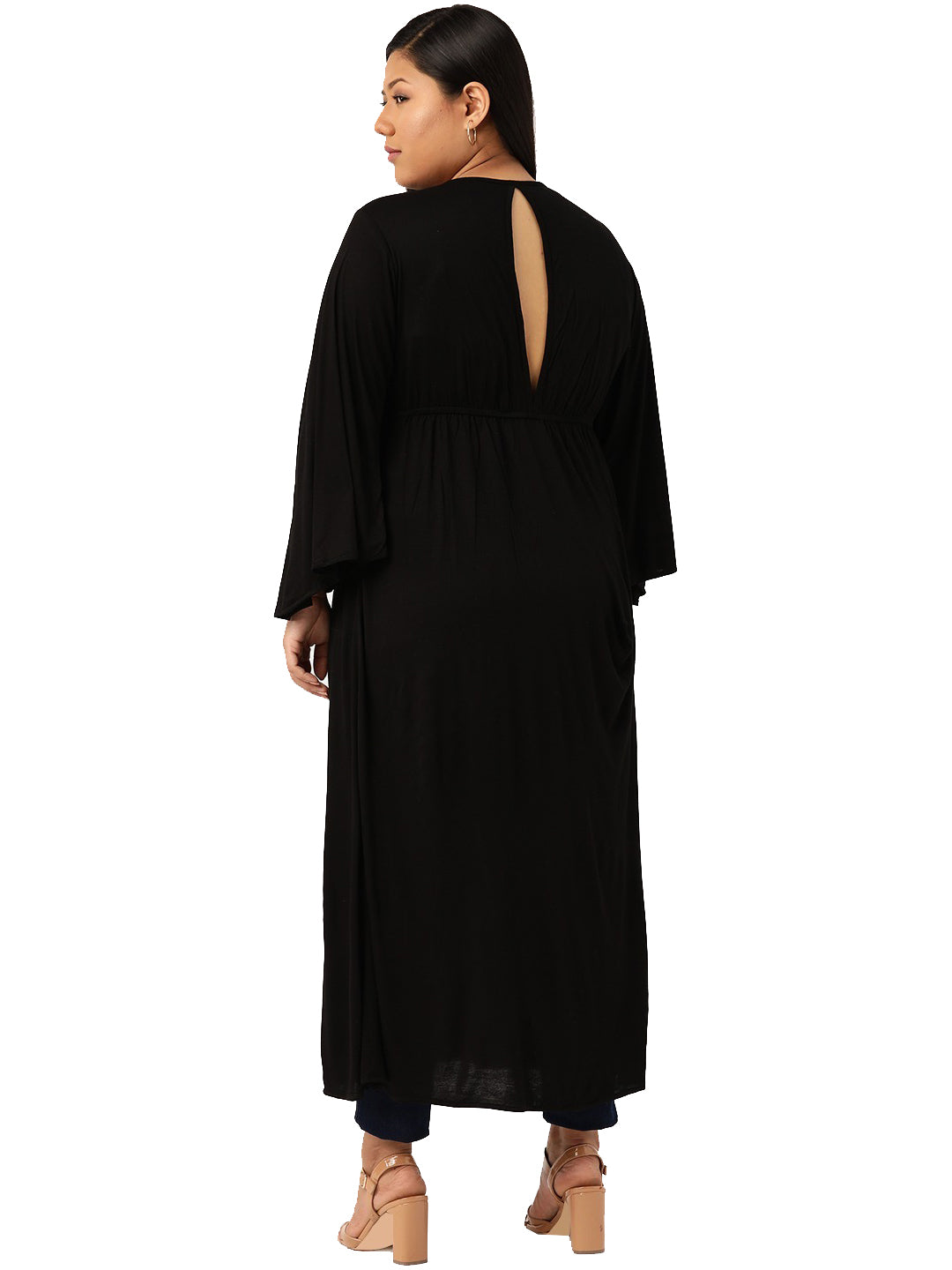 Plus Size Womens Solid Color Longline Tie-Up Shrug