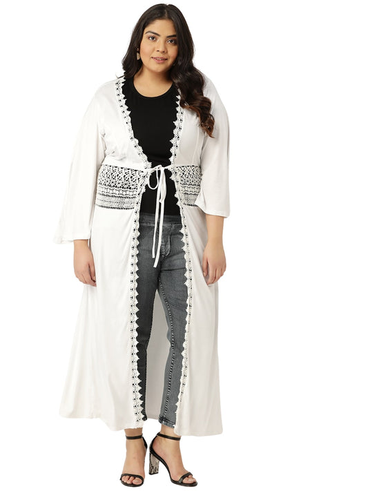 Plus Size Womens Solid Color Longline Tie-Up Shrug