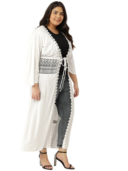 Plus Size Womens Solid Color Longline Tie-Up Shrug