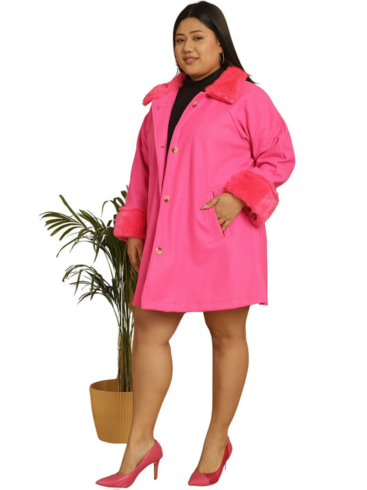 Women Plus Size Spread Collar with Faux Fur Overcoat Coat