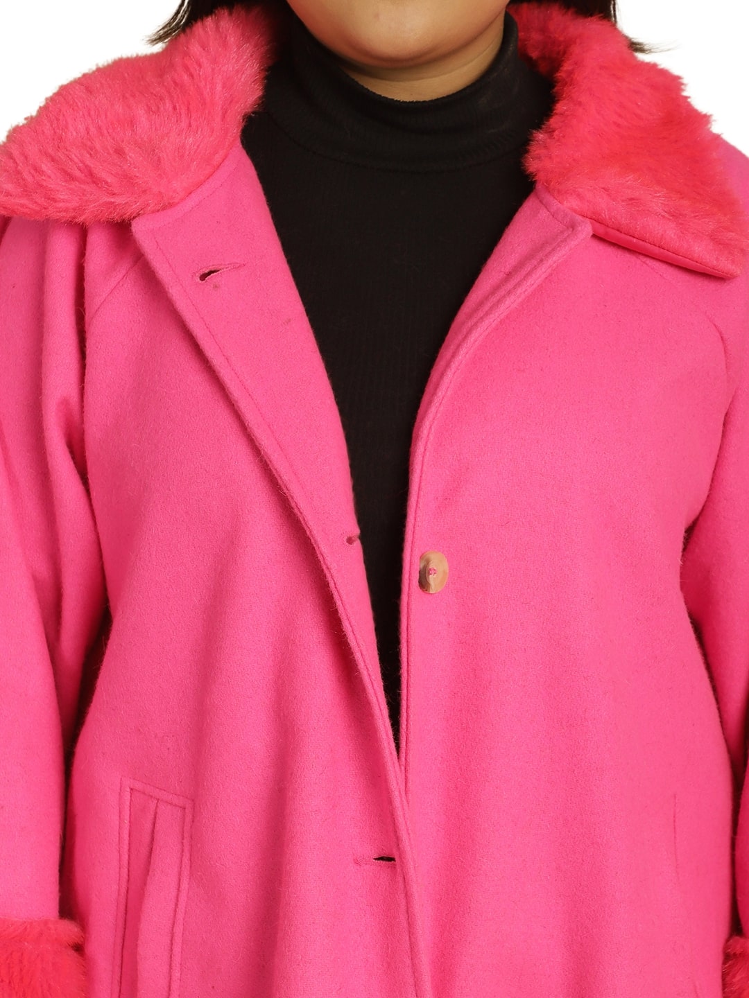 Women Plus Size Spread Collar with Faux Fur Overcoat Coat