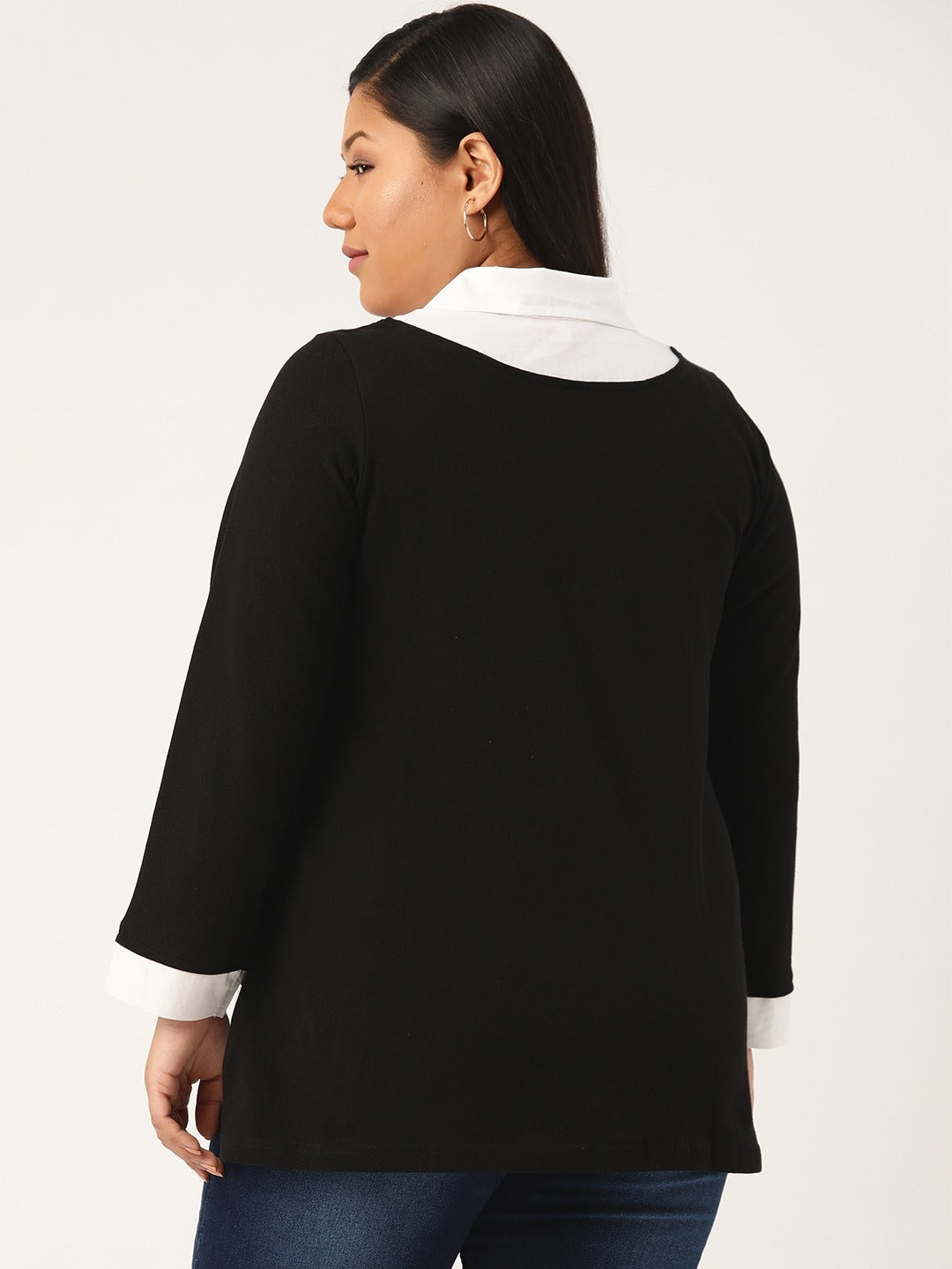 Plus Size Shirt Style Cotton Knitted Top