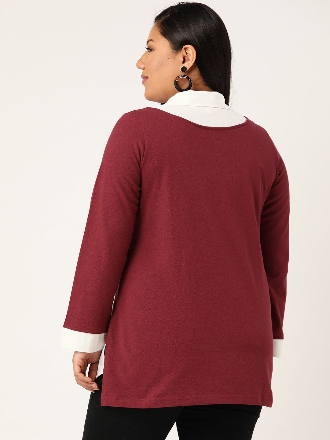 Plus Size Shirt Style Cotton Knitted Top