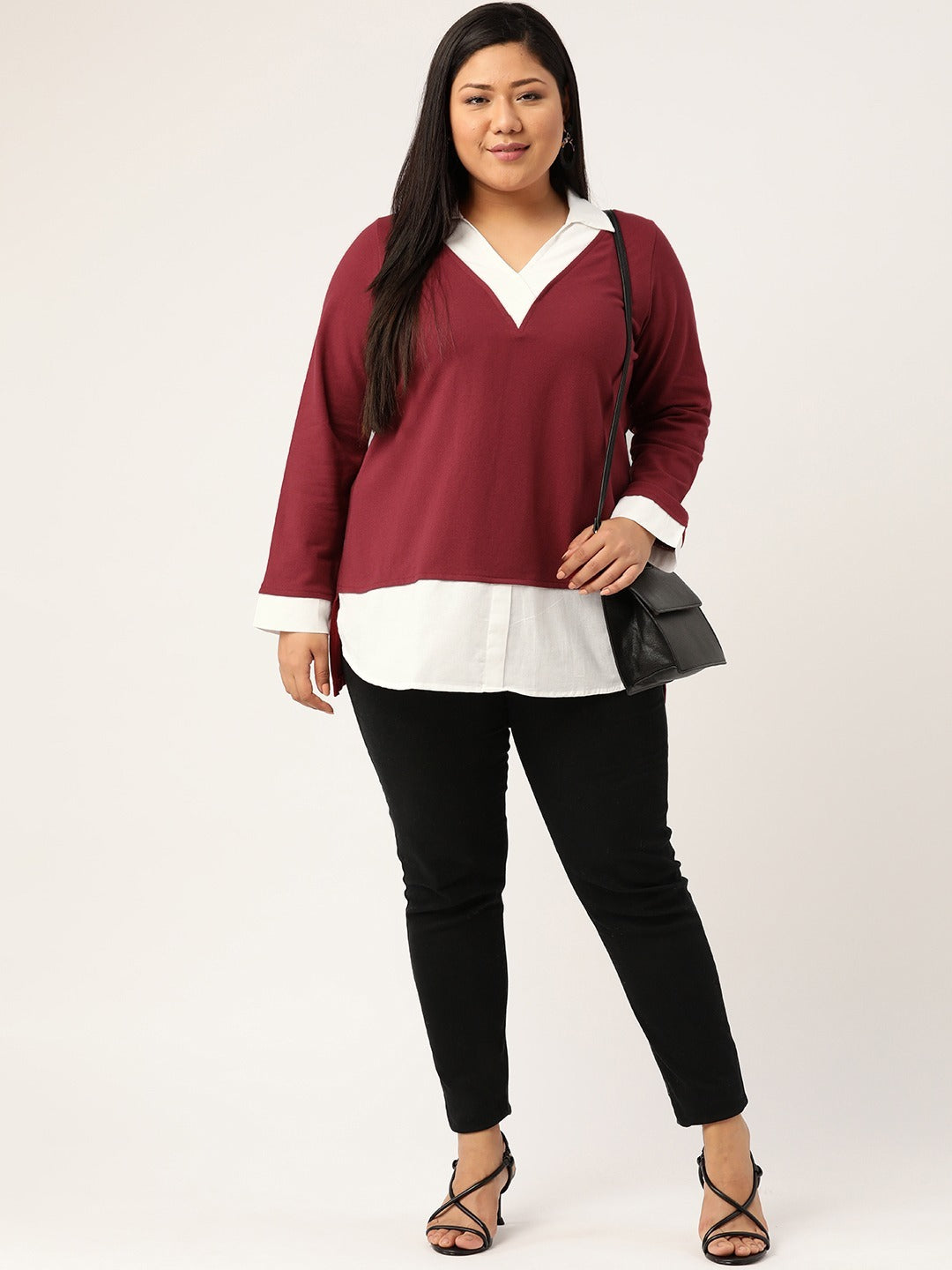 Plus Size Shirt Style Cotton Knitted Top