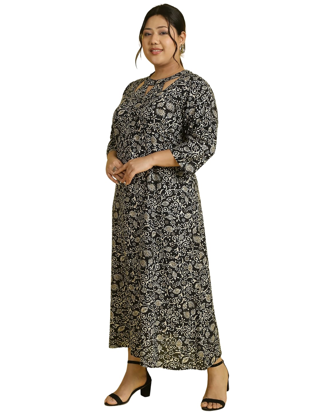 Women Floral Print A-Line Midi Dress Plus Size