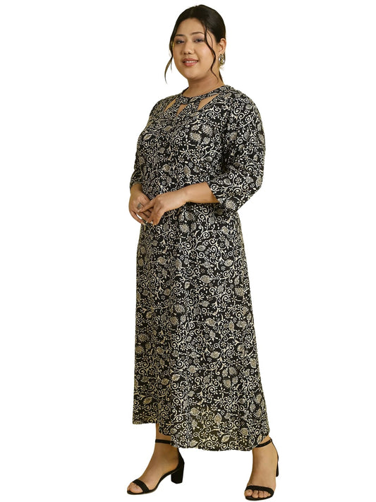 Women Floral Print A-Line Midi Dress Plus Size