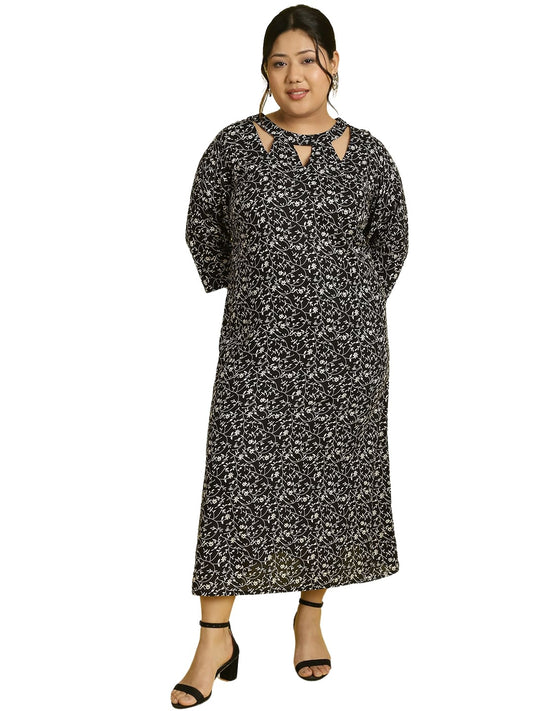 Women Floral Print A-Line Midi Dress Plus Size