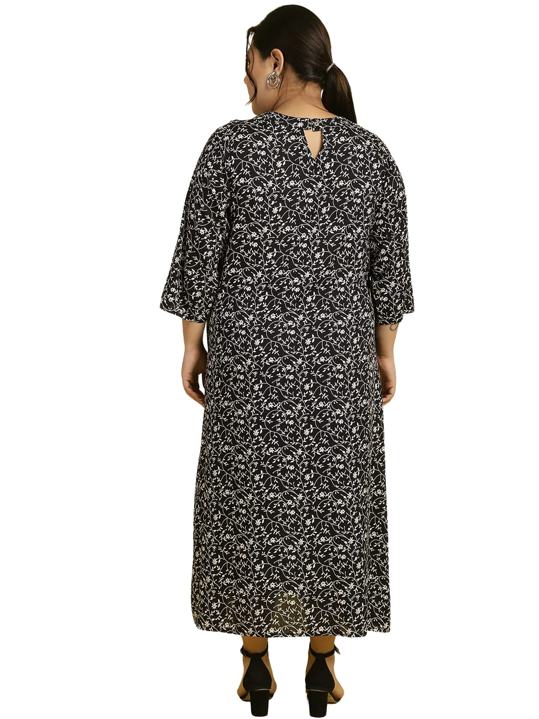 Women Floral Print A-Line Midi Dress Plus Size